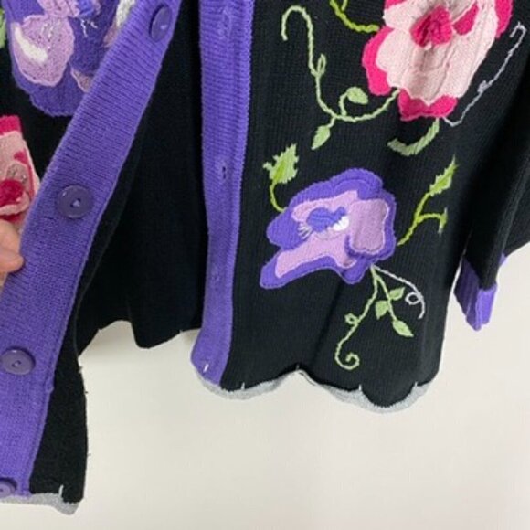 Storybook Knits Floral Cardigan Sweater Teacher Grandma Womens L Easter Spring - Picture 3 of 6